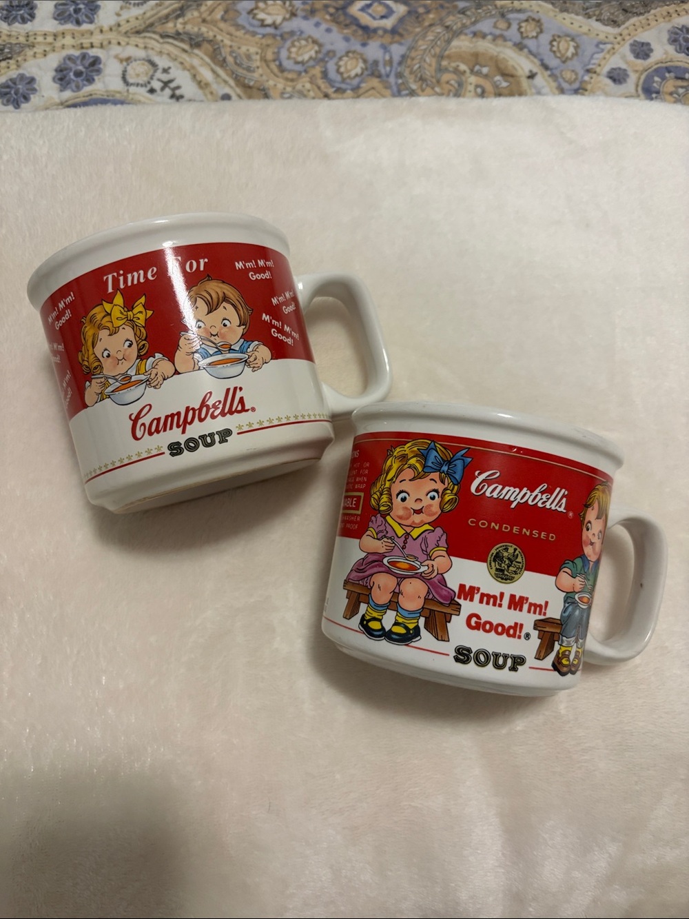 PAIR of Campbell's Soup Vintage Kids Ceramic Mugs - collectibles